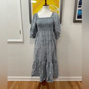 Madewell Lucie Elbow-Sleeve Smocked Midi Dress in Sunflower Field - Size S